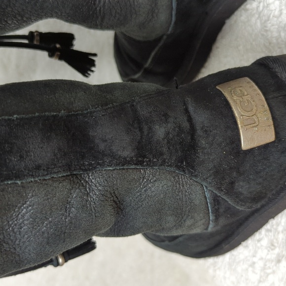 Ugg Shearling Classic Boot Tassels Womens 6 Black Suede Shoes glitter 8 - Picture 11 of 16